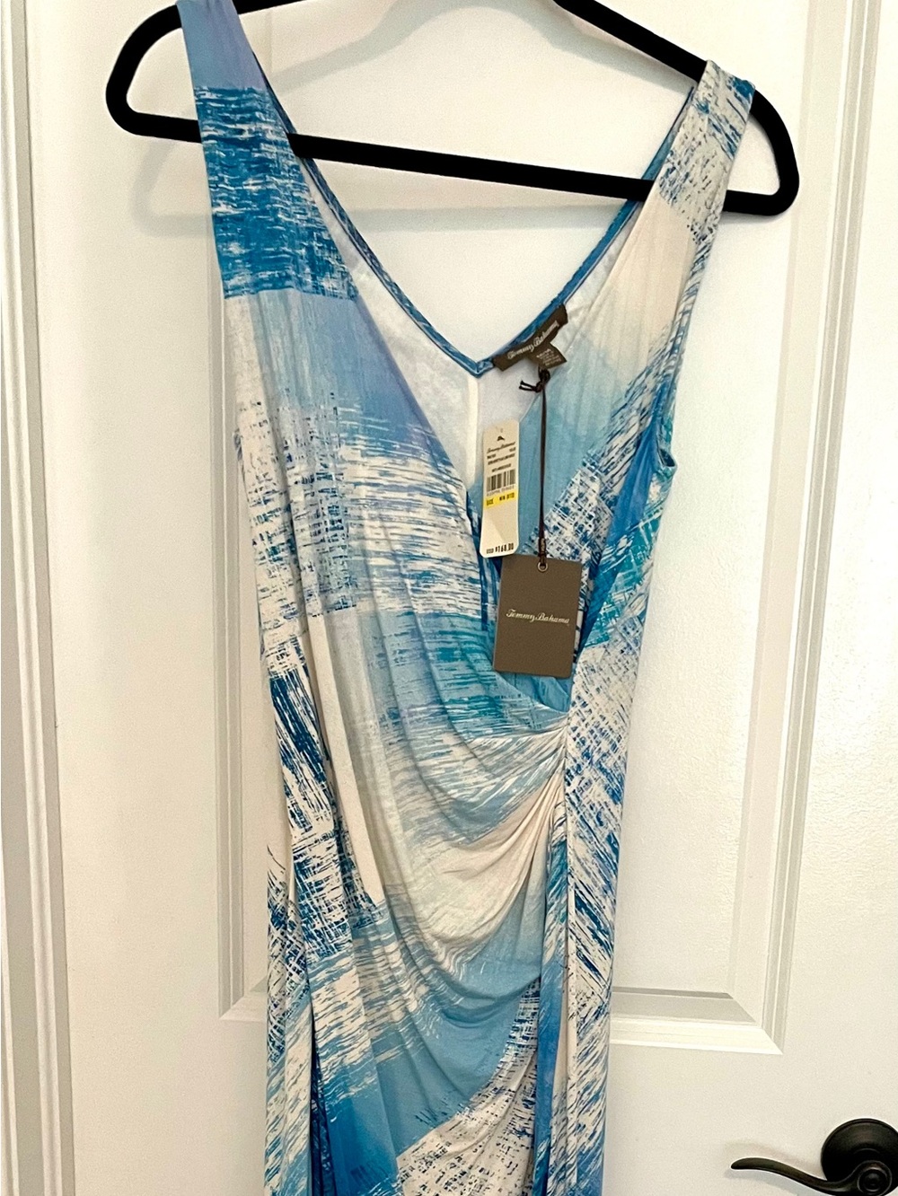 Tommy Bahama White and Blue Printed V-Neck Maxi Dress